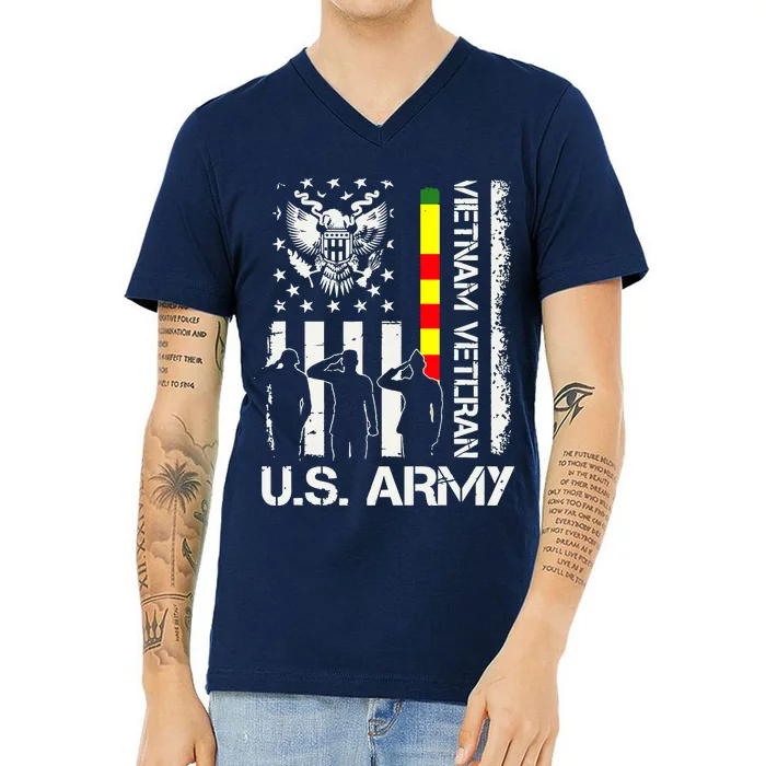 US Army Vietnam Veteran USA Flag | Veteran Vietnam Army V-Neck T-Shirt