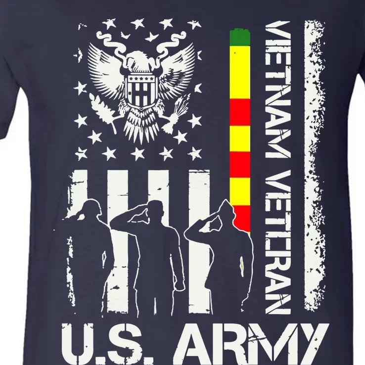 US Army Vietnam Veteran USA Flag | Veteran Vietnam Army V-Neck T-Shirt