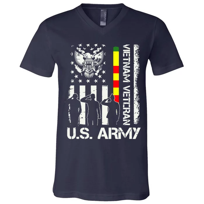 US Army Vietnam Veteran USA Flag | Veteran Vietnam Army V-Neck T-Shirt