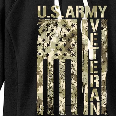 U.S. Army Veteran Camo U.S. Flag Army Veterans Women's Fleece Hoodie