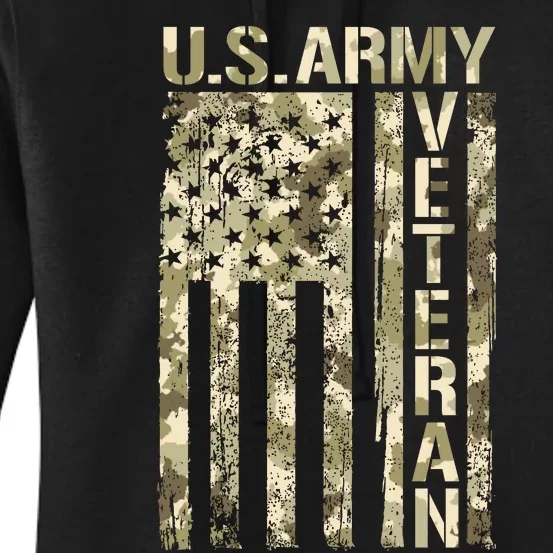 U.S. Army Veteran Camo U.S. Flag Army Veterans Women's Pullover Hoodie