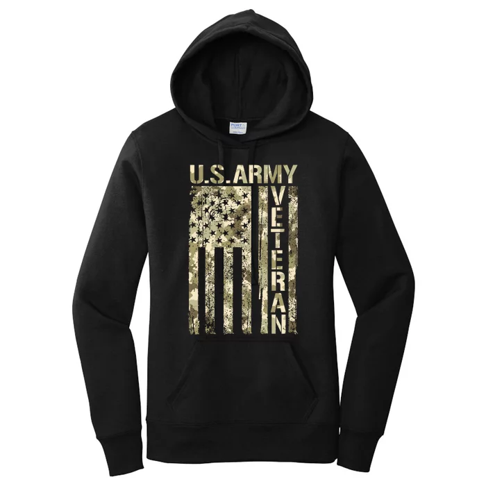 U.S. Army Veteran Camo U.S. Flag Army Veterans Women's Pullover Hoodie