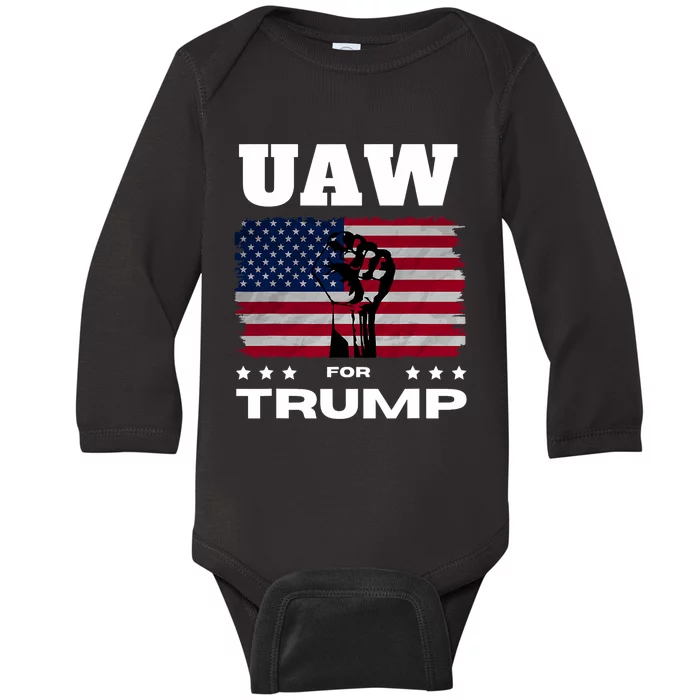 United Auto Workers For Donald Trump Uaw 2024 Election Baby Long Sleeve Bodysuit