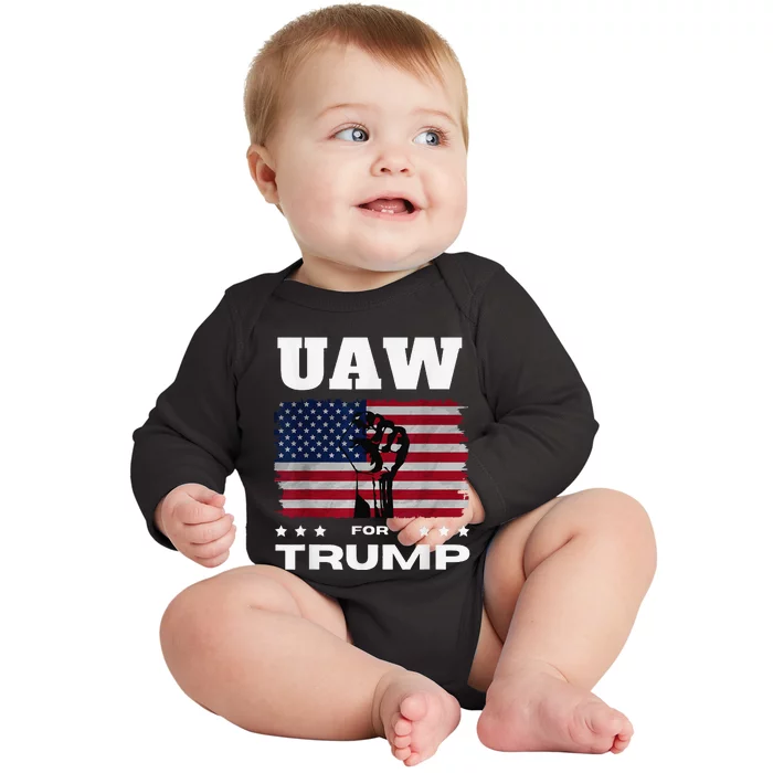 United Auto Workers For Donald Trump Uaw 2024 Election Baby Long Sleeve Bodysuit