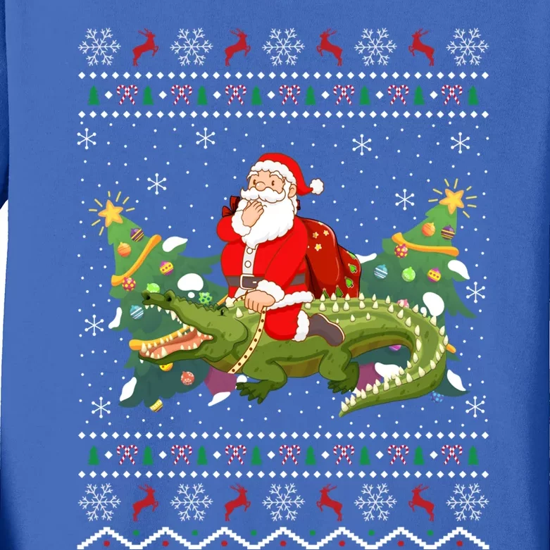 Ugly Alligator Xmas Gift Santa Riding Alligator Christmas Cool Gift Kids Long Sleeve Shirt