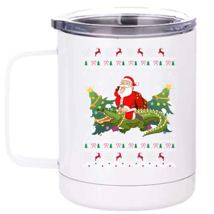 Ugly Alligator Xmas Gift Santa Riding Alligator Christmas Cool Gift Front & Back 12oz Stainless Steel Tumbler Cup