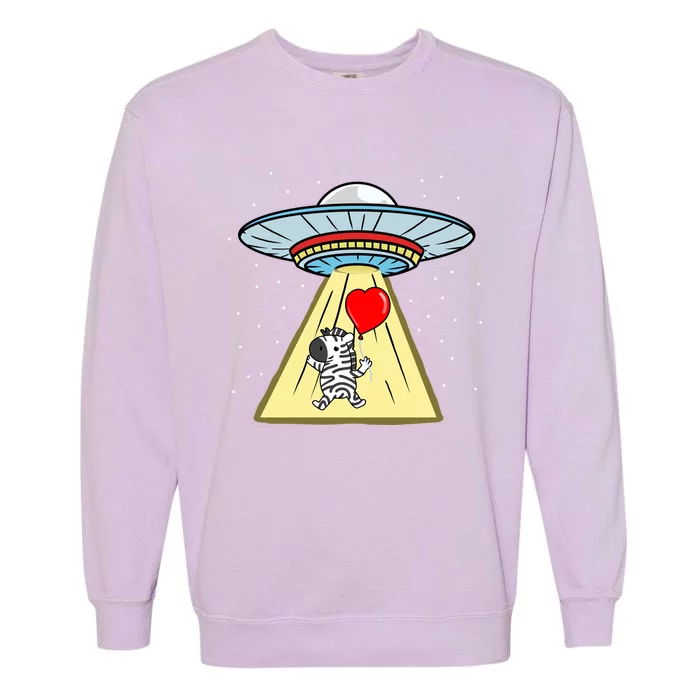 Ufo Abduction Zebra Valentines Day Great Gift Garment-Dyed Sweatshirt