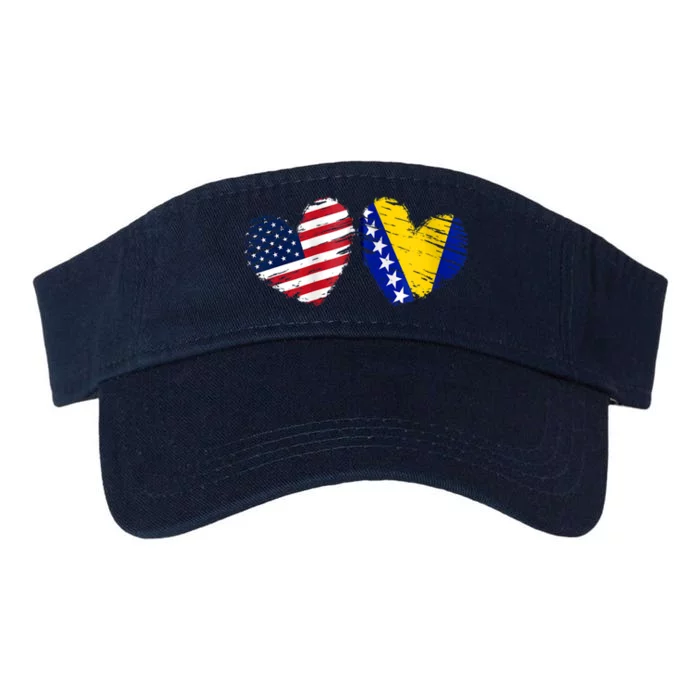 USA Bosnia And Herzegovina Flag Heart Bosnian American Valucap Bio-Washed Visor