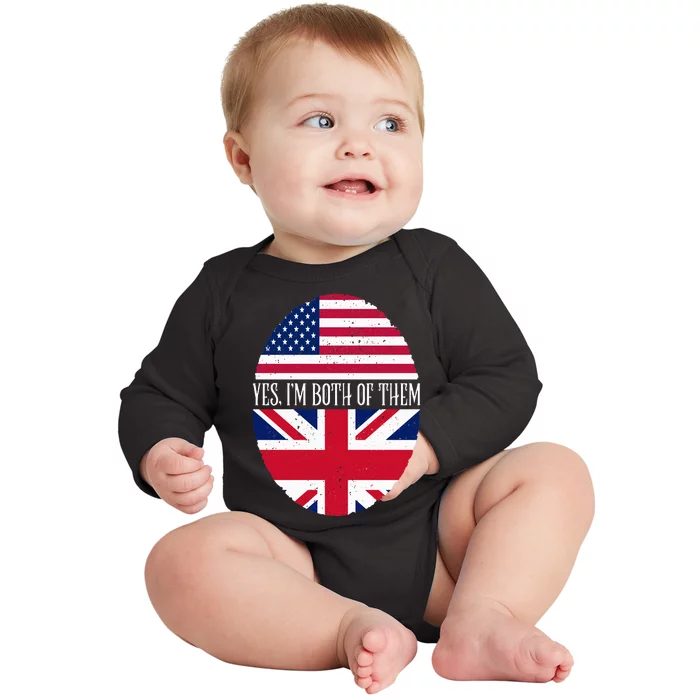 UK British American Flags Yes I'm Both Of Them Baby Long Sleeve Bodysuit