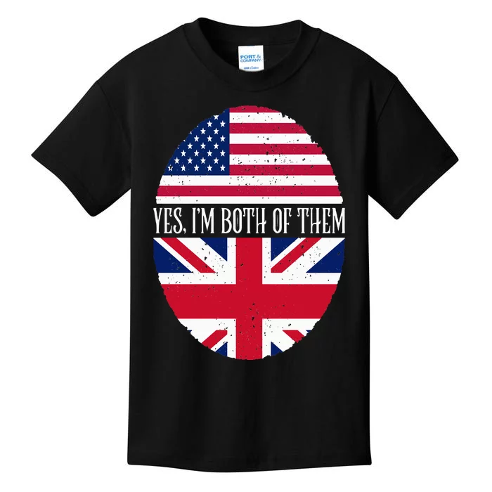 UK British American Flags Yes I'm Both Of Them Kids T-Shirt