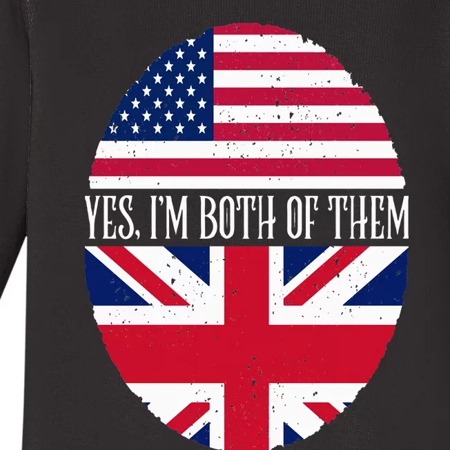 UK British American Flags Yes I'm Both Of Them Baby Long Sleeve Bodysuit