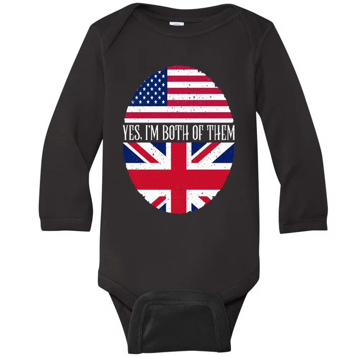 UK British American Flags Yes I'm Both Of Them Baby Long Sleeve Bodysuit