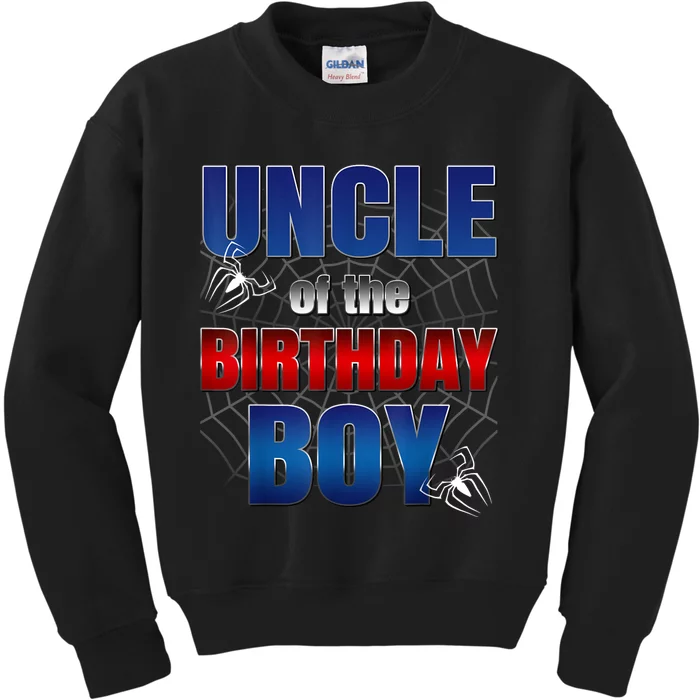 Uncle Birthday Boy Spider Web Birthday Party Decorations Kids Sweatshirt