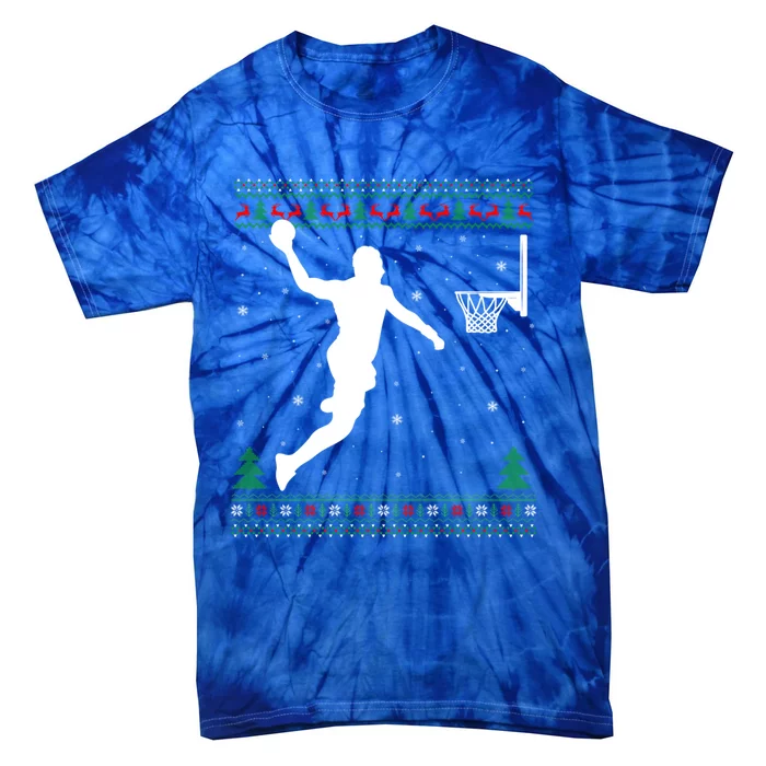 Ugly Basketball Dunking Xmas Sweater Basketball Christmas Gift Tie-Dye T-Shirt