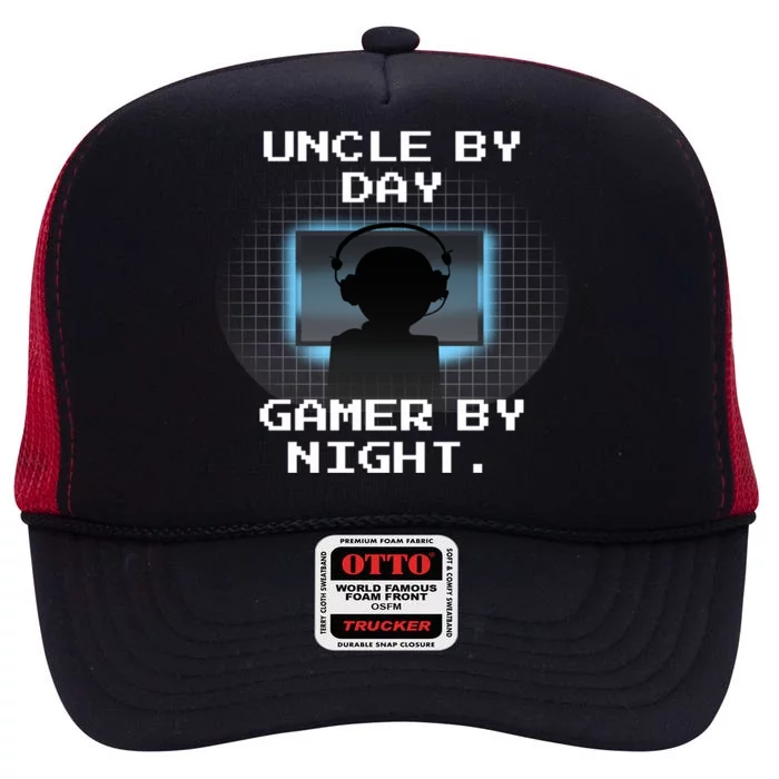 Uncle By Day Gamer By Night Gift High Crown Mesh Trucker Hat