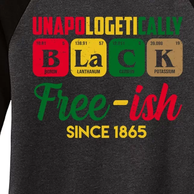 Unapologetically Black Free Ish Since 1865 Juneteenth Women's Tri-Blend 3/4-Sleeve Raglan Shirt