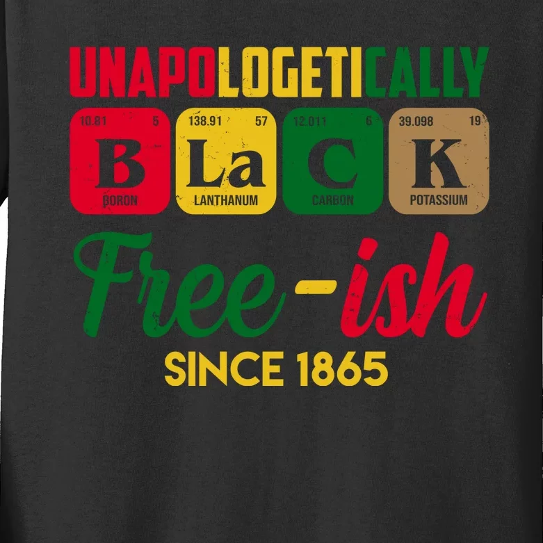 Unapologetically Black Free Ish Since 1865 Juneteenth Kids Long Sleeve Shirt