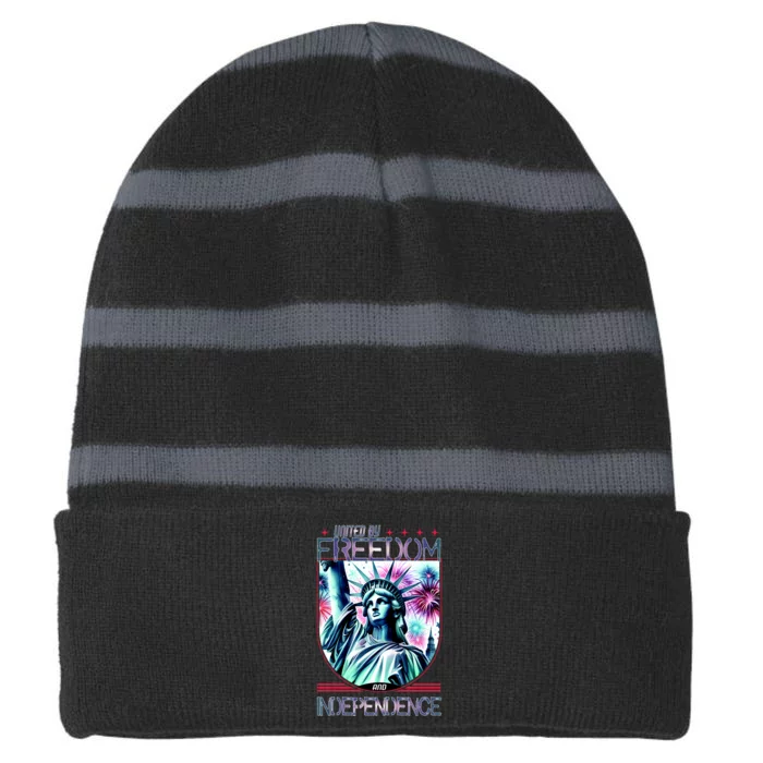 United By Freedom And Independence Striped Beanie with Solid Band