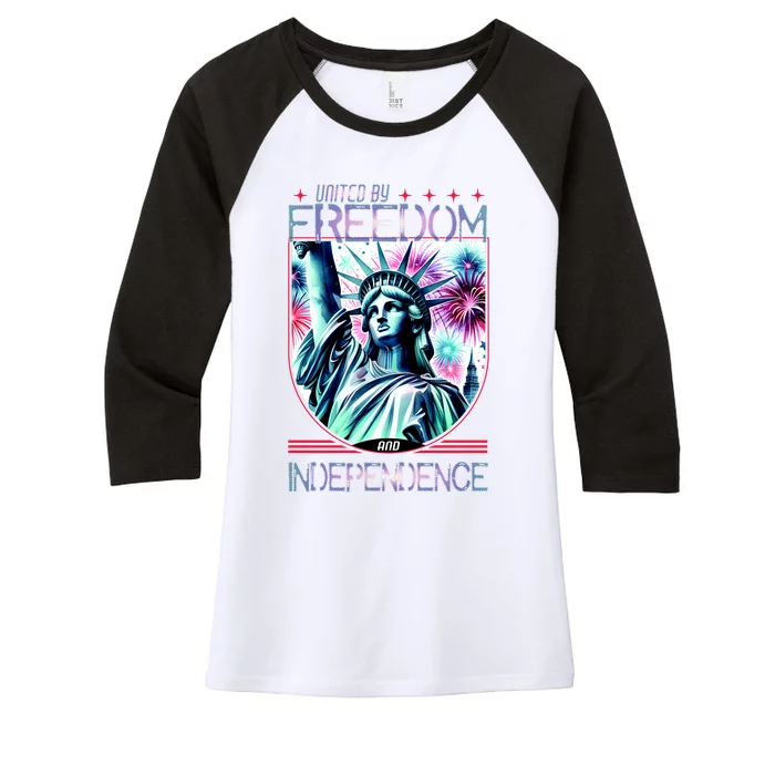 United By Freedom And Independence Women's Tri-Blend 3/4-Sleeve Raglan Shirt