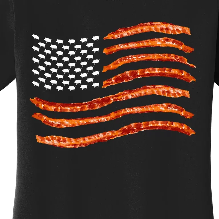 Usa Bacon Flag Cute Us Dried Pigs Funny 4th Of July Women's T-Shirt