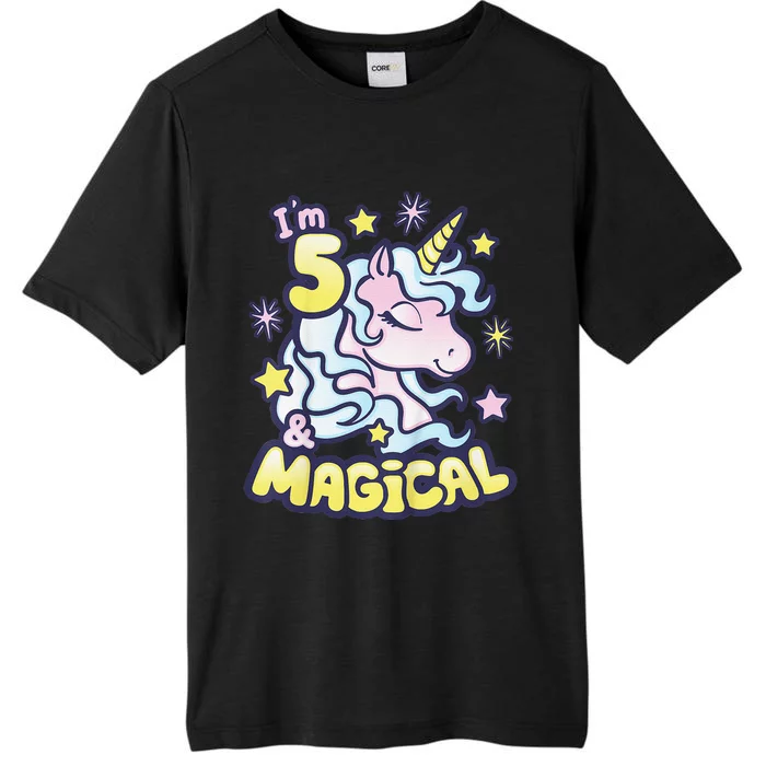 Unicorn Birthday Gift For 5 Year Old I Am 5 And Magical ChromaSoft Performance T-Shirt