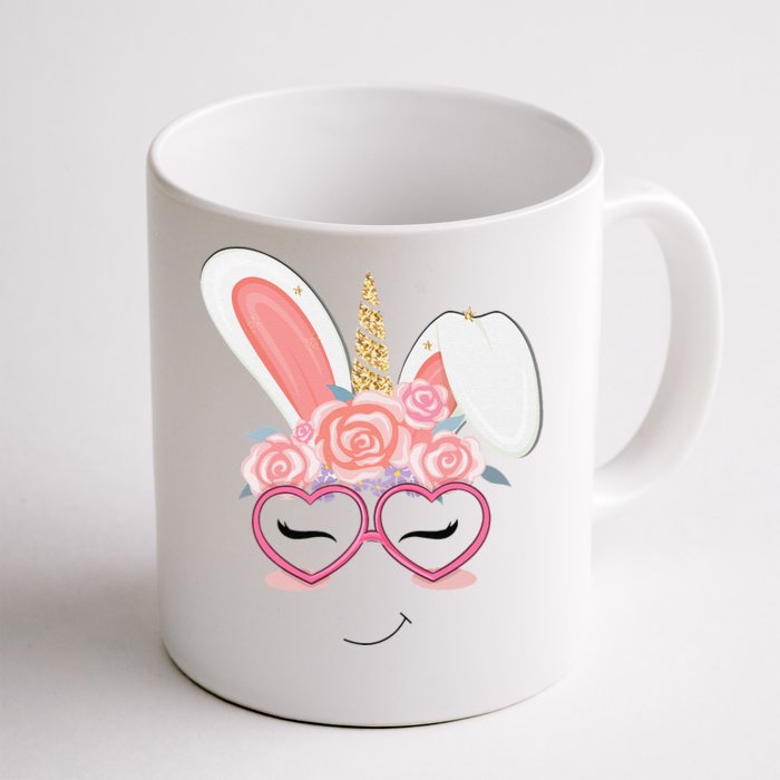 Unicorn Bunny Heart Glasses Easter Day Women Front & Back Coffee Mug