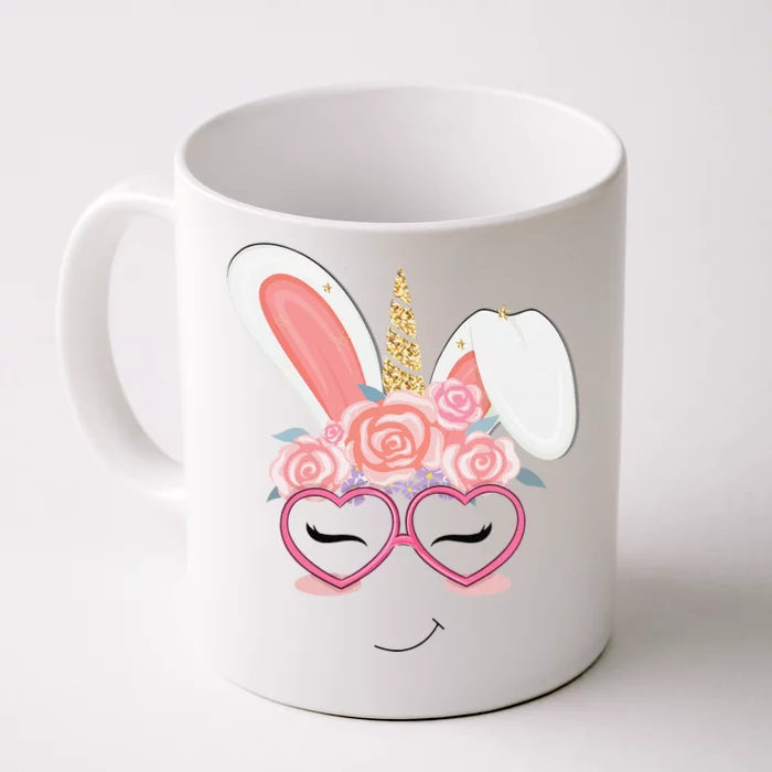 Unicorn Bunny Heart Glasses Easter Day Women Front & Back Coffee Mug