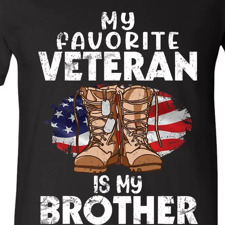 Us Boot Happy Veteran Day My Favorite Veteran Is My Brother V-Neck T-Shirt