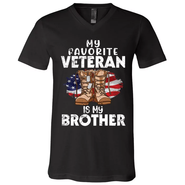 Us Boot Happy Veteran Day My Favorite Veteran Is My Brother V-Neck T-Shirt