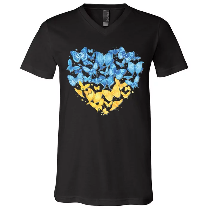 Ukrainian Butterfly Mashup Ukraine Flag V-Neck T-Shirt