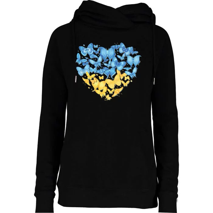 Ukrainian Butterfly Mashup Ukraine Flag Womens Funnel Neck Pullover Hood