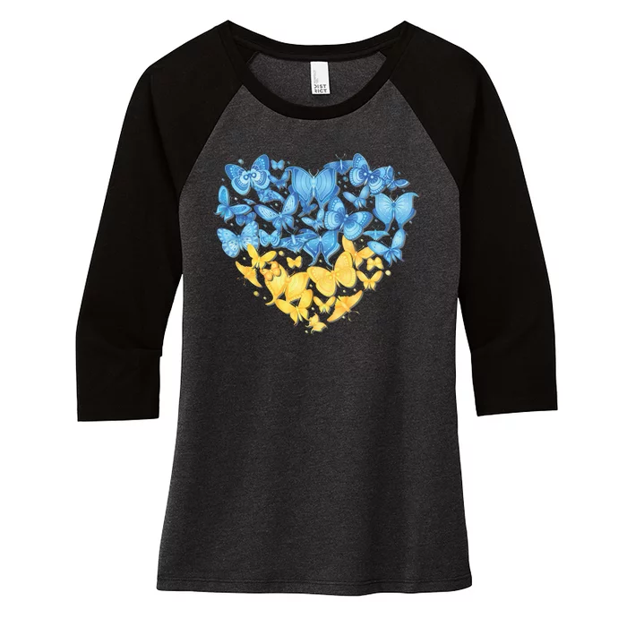 Ukrainian Butterfly Mashup Ukraine Flag Women's Tri-Blend 3/4-Sleeve Raglan Shirt