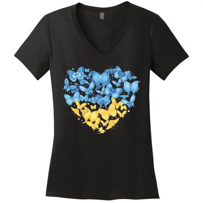 Ukrainian Butterfly Mashup Ukraine Flag Women's V-Neck T-Shirt