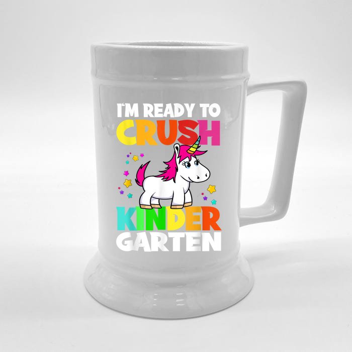 Unicorn Back To School Im Ready To Crush Kindergarten Front & Back Beer Stein