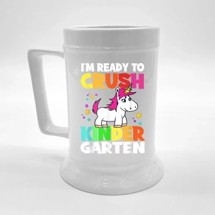 Unicorn Back To School Im Ready To Crush Kindergarten Front & Back Beer Stein