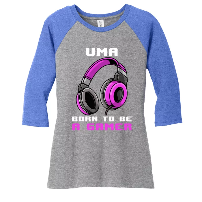 Uma Born To Be A Gamer Personalized Gift Women's Tri-Blend 3/4-Sleeve Raglan Shirt