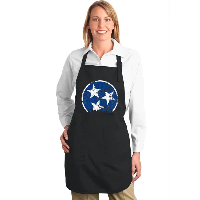 Unique Blue & White Tennessee State Flag Nashville Skyline Full-Length Apron With Pocket