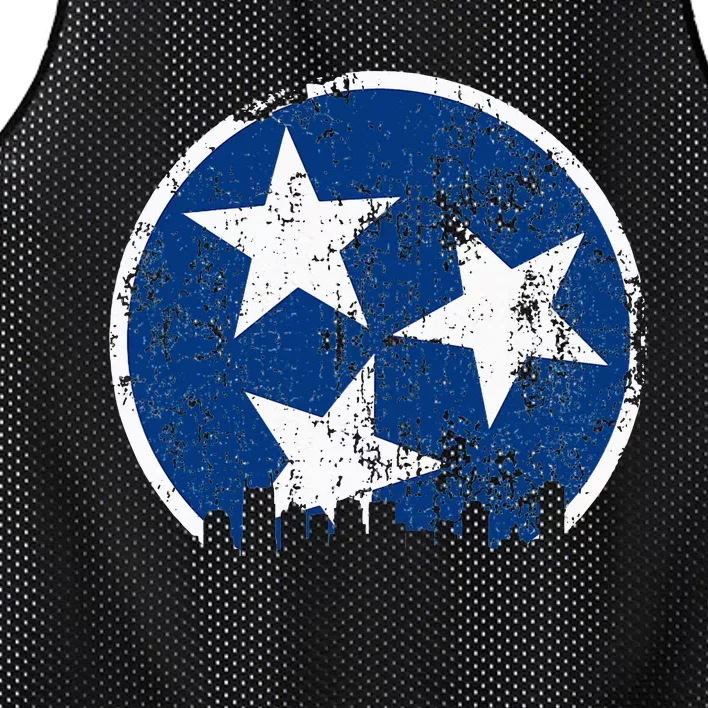 Unique Blue & White Tennessee State Flag Nashville Skyline Mesh Reversible Basketball Jersey Tank