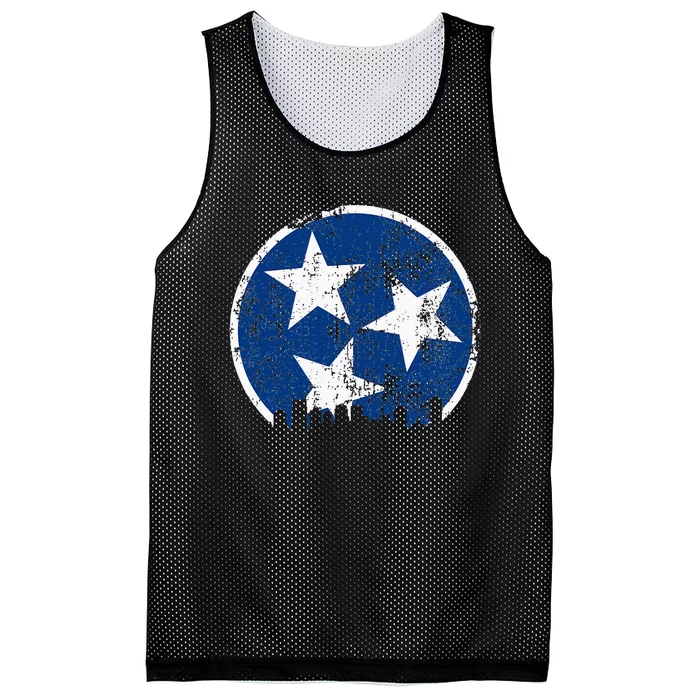 Unique Blue & White Tennessee State Flag Nashville Skyline Mesh Reversible Basketball Jersey Tank