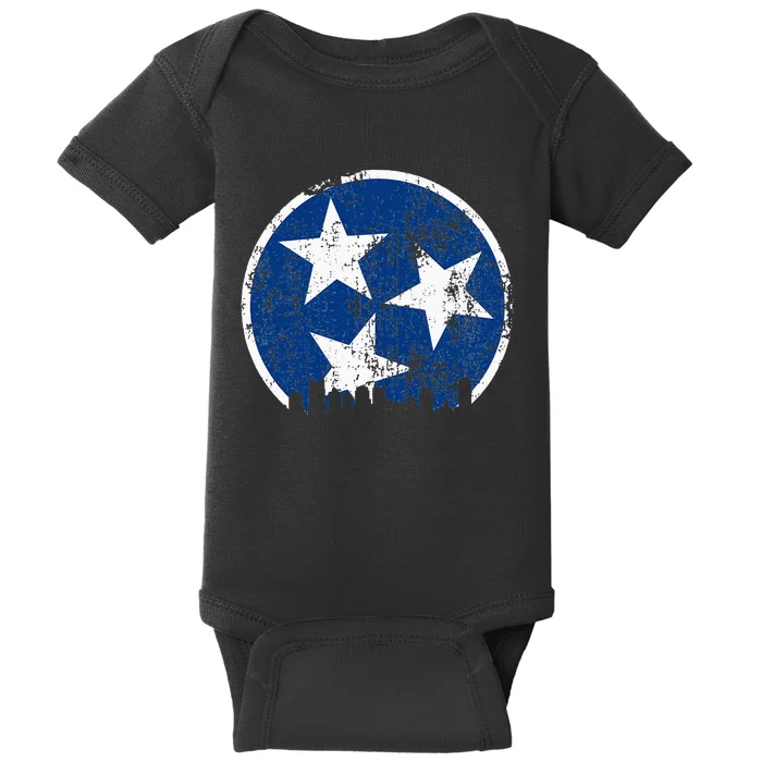 Unique Blue & White Tennessee State Flag Nashville Skyline Baby Bodysuit