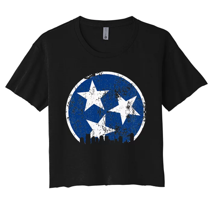 Unique Blue & White Tennessee State Flag Nashville Skyline Women's Crop Top Tee