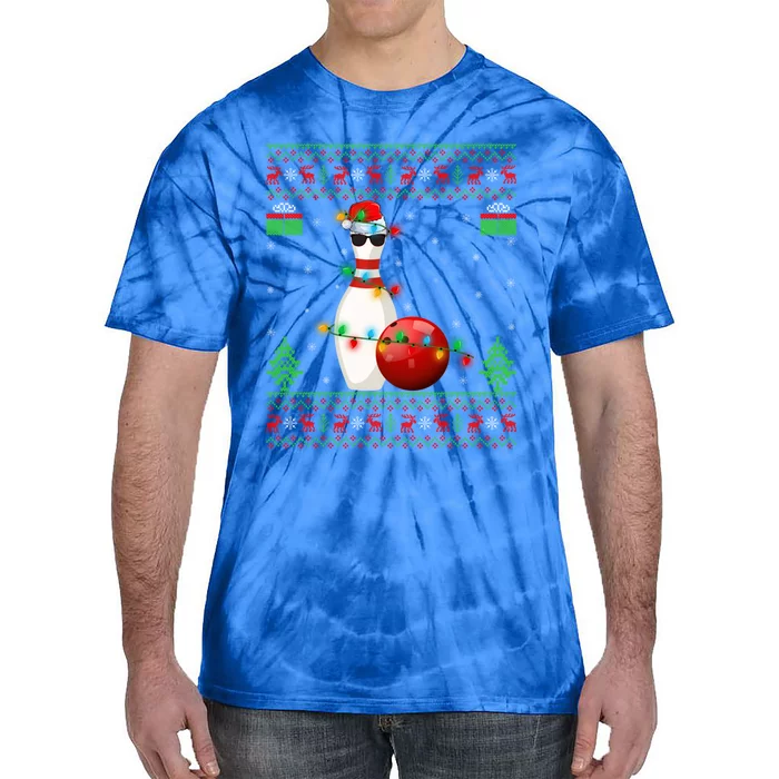 Ugly Bowling Xmas Lighting Funny Santa Bowling Christmas Gift Tie-Dye T-Shirt