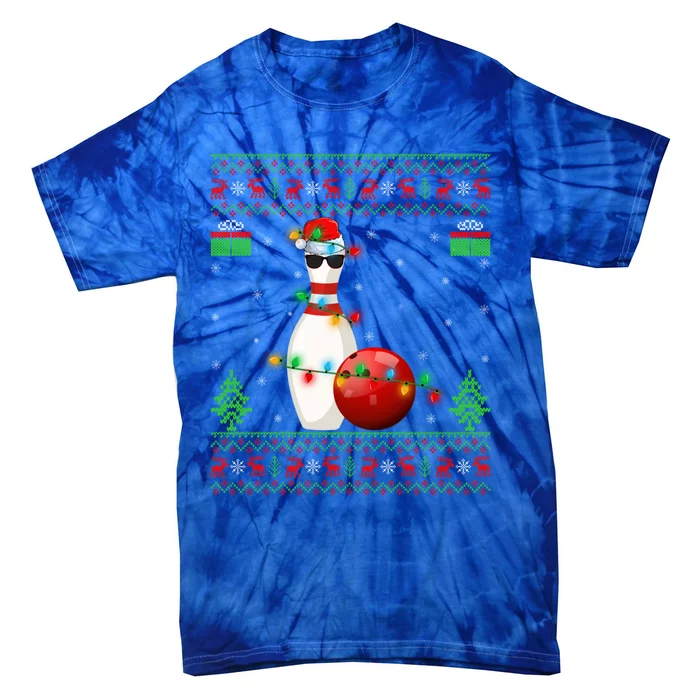 Ugly Bowling Xmas Lighting Funny Santa Bowling Christmas Gift Tie-Dye T-Shirt