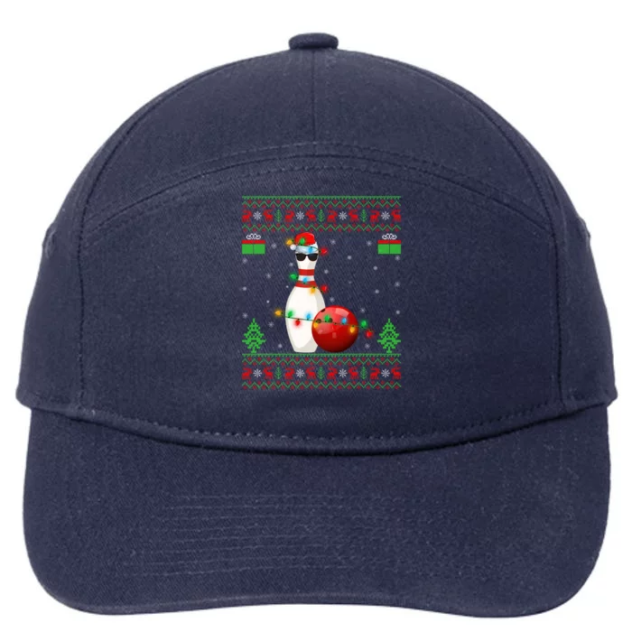 Ugly Bowling Xmas Lighting Funny Santa Bowling Christmas Gift 7-Panel Snapback Hat