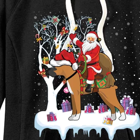 Ugly Boxer Xmas Gift Funny Santa Riding Boxer Dog Christmas Gift Women's Fleece Hoodie