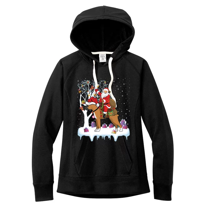 Ugly Boxer Xmas Gift Funny Santa Riding Boxer Dog Christmas Gift Women's Fleece Hoodie