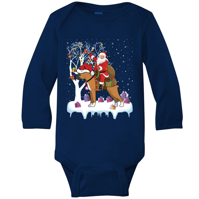 Ugly Boxer Xmas Gift Funny Santa Riding Boxer Dog Christmas Gift Baby Long Sleeve Bodysuit