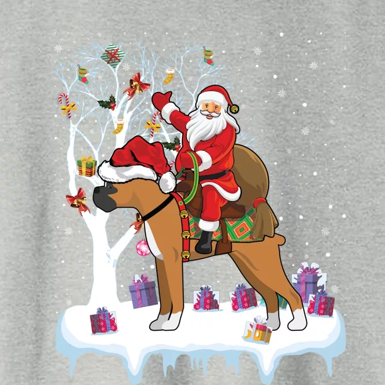 Ugly Boxer Xmas Gift Funny Santa Riding Boxer Dog Christmas Gift Women's Crop Top Tee