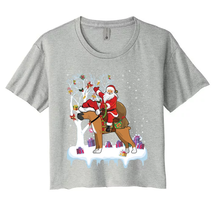 Ugly Boxer Xmas Gift Funny Santa Riding Boxer Dog Christmas Gift Women's Crop Top Tee