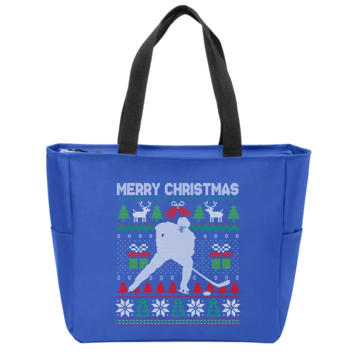 Ugly Christmas 2020 Hockey Player Santa Tree Xmas Costume Gift Zip Tote Bag